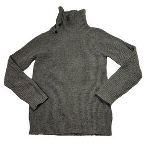 ALL SAINTS Sweater Size Medium Grey Wool Alpaca Button Funnel Neck Ribbed Knit
